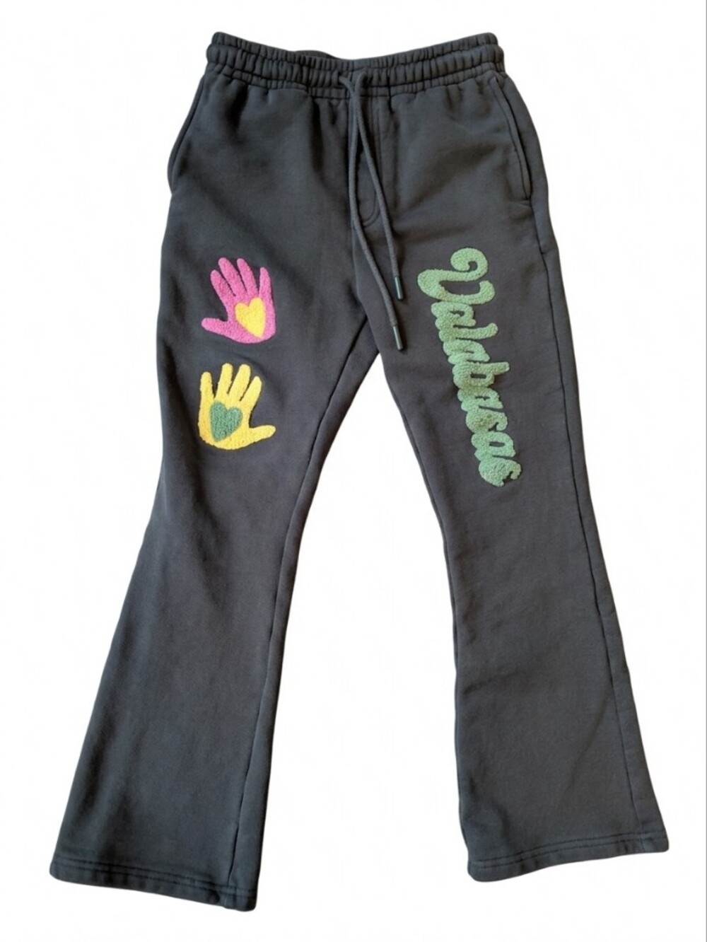 Valabasas Play Kids Sweatpants Size 14 Faded Gray Flare Joggers Chenille Patch
